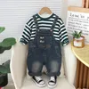 Kleidung Sets Kleinkind Frühling Outfits 2024 Koreanischen Stil Designer Baby Jungen Kleidung Lässig Gestreiften Langarm T-shirts Overalls Kinder Jungen anzug