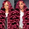250 Density 99J Burgundy 13x6 Lace Frontal Wigs Remy Body Wave 30 40 Inch HD Transparent Human Hair Wigs for Women