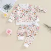 Kledingsets Babymeisje Paasoutfit Bloemenprint Sweatshirt Top Trekkoord Broek Hoofdband Set 2-delige baby-peuterkleding