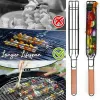 Brochettes Panier de Barbecue en Forme de Barre Brochette de Fer et de Bois 45 cm Panier d'ustensiles de Barbecue en Plein air Portable Kabob BBQ Panier à Griller Outils de Barbecue