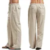 Nowe lniane szerokie mężczyźni spodnie koreańskie spodnie Owworystyczne pościel samce wiosenne letnie spodnie jogi kazu dla mężczyzn odzież dresowe x851#