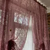 Gardiner eleganta ihåliga spetsdörrar gardiner för romerskt fönsterkök Vintag lila spets tyllgardiner för vardagsrumsingångsgardin146