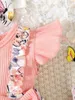 女の子のドレス3-24か月生まれたベビードレスフリルエッジ半袖蝶のプリント幼児服夏のファッションかわいい