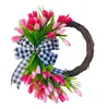 Decoratieve bloemen lente kunstmatige tulpenkrans voordeur hangend 35cm feestelijke feestartikelen