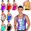 Mannen Glanzend Metallic Sleevel Vest Tank Top Party Clubwear Hemd Sexy Racer Back Slim Past Hemdje Gladde Tank Top T-shirt R7ux #