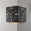 Väggklockor 3d hörnklocka heminredning dubbel ansikte stort led modern design vardagsrum dekoration stum reloj de pared