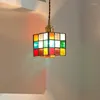 Figurines décoratives couleur baie vitrée en verre faite à la main, Cube créatif personnalisé, petite lampe suspendue