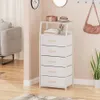 Furnulem White with 5 Drawers, Vertical Storage Tower Fabric Dresser for Bedroom, Hallway, Entryway, Nursery, Closet Organizer, Nightstand Bedside Table