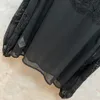 Kadın Bluzlar Gömlekler 2024 Yaz Siyah Yavurucu Uzun Kollu Tasarımcı Sheer Dantel% 100 İpek 10315 Damla Teslim Giyim Giysileri Otovc