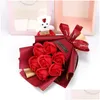 Ghirlande di fiori decorativi 7 pezzi Bouquet di fiori di rose di sapone artificiale Mariage con bambola orso Compleanno Natale Regalo di San Valentino Hom Dhv0I