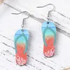 Dangle Earrings Hawaiiホリデービーチココナッツツリーサンセットヘリンボーンスリッパボヘミアンダブルサイドウッドイヤリングギフト