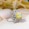 Cluster Rings Fashion Retro 925 Sterling Silver Flower Style Olive Green Ring Princess Set High Carbon Diamond Engagement Jewelry