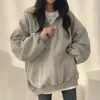 HOUZHOU Frauen Strickjacke Hoodie Streetwear Grau Harajuku Übergroßen Top Sweatshirt Weibliche Casual Langarm Tasche Mit Kapuze Mäntel 240313