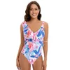 2024 NYTT PITE STICK WOMENS SWIMSuit One Piece Tryckt Ruffled V-ringsuppsättning av konservativ baddräkt