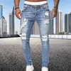 fi street stil rippade mager jeans män vintage w solid denim byxa herr casual smal fit blyerts denim byxor heta försäljning s3j9#