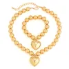 Ensemble de collier et boucles d'oreilles en acier inoxydable 316L, Bracelet de perles solides pour femmes, couleur plaquée or, breloque, accessoires de personnalité