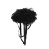 Dog Apparel Pet Wig Funny Costume With Curly Black Hair Lace-up Strap For Cosplay Props Soft Lightweight Anti-slip Head