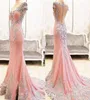 2020 mais novo sexy imagem real sereia elegante renda rosa vestidos de noite sexy cristal tripulação barato festa vestidos de baile vestidos de novi5755859