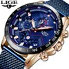 Lige Fashion Mens Watches Top Brand Luxury Wristwatch Quartz Clock Blue Watch Men Waterproof Sport Chronograph Relogio Masculino C295N