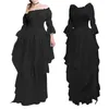 Vestidos casuais feminino babados manga longa puff fora do ombro traje medieval uma linha plissado vestidos de verão; vestido de princesa arge 5xl