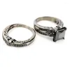 With Side Stones 2 Pcs /pair Trendy Engagement Wedding Rings Cz Black Gold Party Jewelry Bague Femme Anillos For Couple