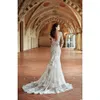 Autumn New Vintage Design Mermaid Wedding Dresses Crew Neck Sheer Long Sleeves Lace Appliqued Sexy Low Back Bridal Gowns