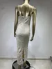 Casual Dresses Women Luxury Sexy V Neck White Pearl Beading Cut Out Maxi Long Bodycon Gowns Dress Birthday Elegant Evening Party Club