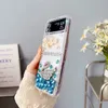 Étuis de téléphone à paillettes pour Samsung Z Flip 5 4 3 Flip5 Flip4 Flip3 Fashion Designer Bling Sparkling Rhinestone Diamond bijou de fleur 3D Courte-armure