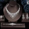 Halskette Ohrringe Set 2024 Modeschmuck CZ Charmanter Kristall 4 Stück Luxus Braut Große Hochzeit Dekoration Armband Ring