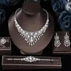 Ensemble de boucles d'oreilles et collier, bijoux à la mode, charmant cristal CZ, 4 pièces de luxe, grande décoration de mariage, Bracelet et bague, 2024