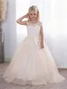 Lekka szampanowa sukienka kwiatowa dziewczyna koronkowa tiul brokat dziecięce przyjęcie weselne księżniczka suknia balowa Komuniacja Princesse Fille 240309