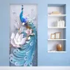 Stickers 2 stuks / set creatief doe-het-zelf 3D muurdeurstickers modern creatief blauw pauw behang woonkamer studeerkamer huisontwerp deurstickers