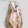 Bandanas Durag Fashion Kerchief Hair Sharf For Women Floral Print Silk Satin Hijab Scarfs 90*90cm Square Shawl pannbandshalsdukar för damer 2022 Y240325