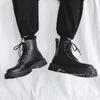 Bottes Hommes Loisirs Fête Banquet Robe Cowboy Noir Véritable Chaussures En Cuir À Lacets Belle Plate-Forme Botte Jeunes Botas Courts Mans