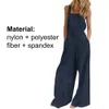 Kvinnor Jumpsuit Rompers Wide Leg Pants Pure Color Low Cut Large Size Sidoknappar ärmlösa långa byxor hängslen Spela 240315