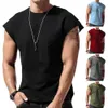 Hommes T-shirt d'été manches hommes T-shirt confortable respirant gilet décontracté col rond hommes été gilet vêtements usage quotidien Z70A #