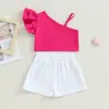 Clothing Sets Toddler Girl 2Pcs Summer Outfits Ruffle Sleeve Asymmetric Strap Tops Shorts Set Kid Clothes