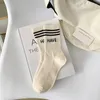 Women Socks Cotton For High Quality Spring Fashion Letter Mixed-Color Korean Female Striped Casual White Sports