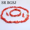 Ensemble de collier et boucles d'oreilles pour femmes, bijoux, Bracelet, Orange, naturel, bambou, corail, pierres précieuses, 6-8mm, 17 pouces, 7.5 pouces