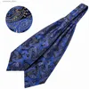 Stropdassen Nieuwigheid Marineblauwe Das Heren Set Nieuwe Zijden Ascoat-Tie Jacquard Zakdoek Manchetknopen Set Huwelijksgeschenken Zakelijk Barry.Wang AA-04 Y240325