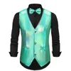 Men's Vests Waistcoat Bow Tie Set Retro Disco Vest For Groom Wedding Party Glossy V Neck With Adjustable Back