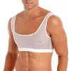 Homens Sexy Transparente Malha Crop Tank Tops Sleevel Sport Workout Fitn Vest Bodybuilding Undershirt Sportswear Nightwear x49Z #