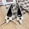 Designer shoes sandals stiletto heel for women shoes summer luxury designer shoes 7cm golden head buckle Calf leather foot strap heeled slingbacks pumps footwear 42