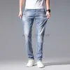 Calça jeans masculina designer primavera/verão nova moda casual pequena perna reta elástica slim fit jeans para homem calças versáteis