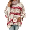 Damenpullover Damen Weihnachten Klassischer Elch Schneeflockendruck Fledermausärmel Rollkragenpullover Strickoberteile