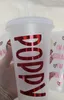 Atacado 24oz / 710ml Canecas de plástico personalizadas Tumbler Reutilizável Transparente Beber Fundo plano Pilar Forma Tampa Copos de palha caneca