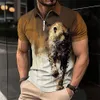 Bunte Tier Poloshirt für Männer Sommer Golf Kurzarm Top Fierce Beast Print Reißverschluss Polo T-Shirt Straße Trend Männer Kleidung R2VO #