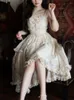 カジュアルドレスレースエレガントな甘いミディ女性日本のカワイイ妖精ヴィンテージドレス女性のかわいいストラップ2024