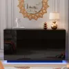 Anbuy LED 9 Drawer Double Dresser, Modern High Gloss Dual Chest of Drawers Black Dresser for Bedroom with Light (black)