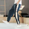 Hommes Patchwork coréen sarouel hommes Harajuku noir pantalons de survêtement Joggers Hip Hop cott lin Cargo pantalon grande taille pantales h9Wp #